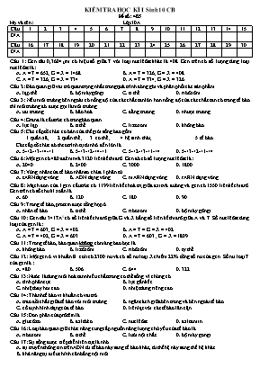 Đề kiểm tra học kì I môn Sinh học Lớp 10 (Ban cơ bản) - Mã đề 485